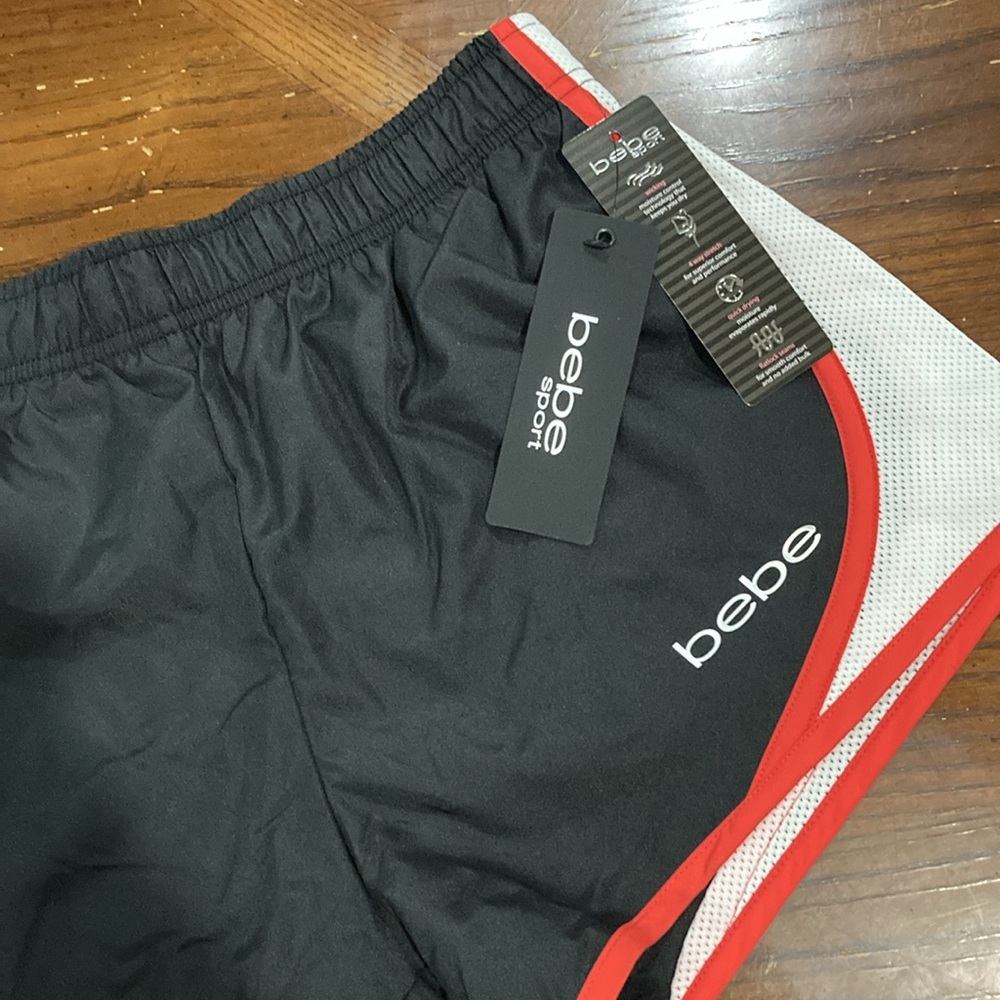 Bebe Women Athletic Shorts size M white black and coral pink